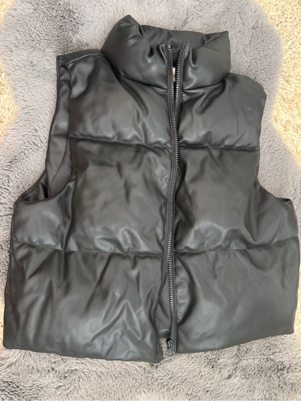 Black Faux Leather Puffer Vest - Women